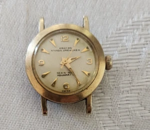 Croton Nivada Grenchen Aquamatic Sea Nymph 10K G F. Bezel Wristwatch Not Working - Picture 1 of 8