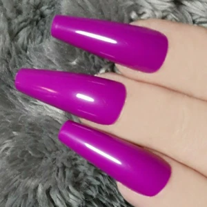 SKINNY LONG COFFIN *VIVACIOUS VIOLET* Full Cover Ballerina 24 Nail Tips + Glue! - Picture 1 of 4