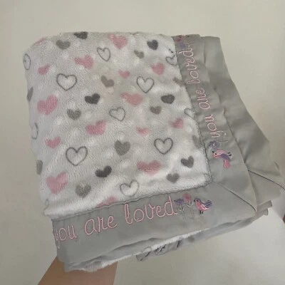 Just Born You Are Loved Birds Flowers Hearts Plush Satin Trim Baby Girl Blanket - Image 1 of 4