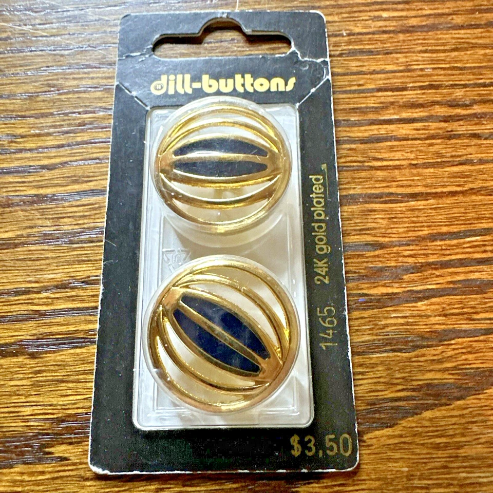 New Vtg 2 PK Dill Buttons 24K Gold Plated #1465 1” 25 MM  Made in Germany - Image 1 of 3