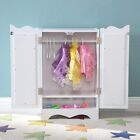 White Wooden Doll Closet  for 18 Inch Dolls Wardrobe Set with 6PC Clothes Hanger