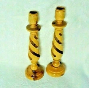 Holz Kerzenständer Paar Vintage Spiralschliff Unikat selten Handarbeit - Bild 1 von 5