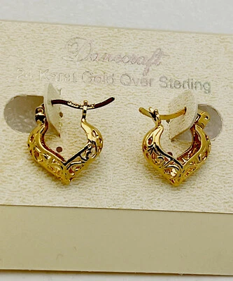 DaneCraft 24KT Gold Over 925 Sterling Silver Filigree Hoop Earrings - Image 1 of 4
