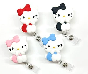 Kitty Cartoon retractable ID Badge Reel Badge Holder Doctor Nurse Teacher - Picture 1 of 4