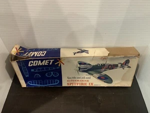 Vintage 60's Comet Flying Balsa Wood SuperMarine Spitfire IX Airplane Model - Picture 1 of 8