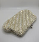 Vintage Antique Bon Soir White Pearl Bead & Sequin Purse Evening Handbag Clutch