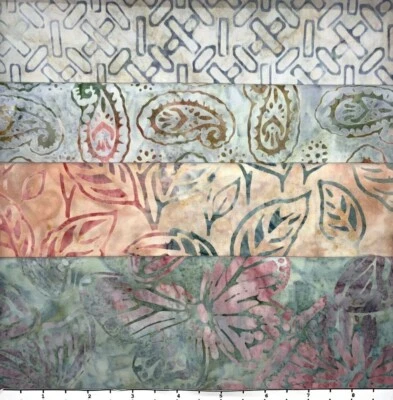 Lot of (4) 1 Yard Cuts 100% Cotton Quilting Batik Fabric Sage Peach Mauve #663 - Image 1 of 2