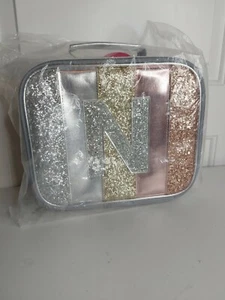 Justice Girls Lunchbox Glitter Letter 'N' Silver/Gold/Pink New With Tags  - Picture 1 of 5
