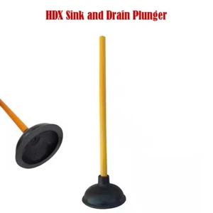 Rubber Toilet Plunger Wood Handle Clears Toilets Sinks Drains Plumbing Bathroom - Picture 1 of 5