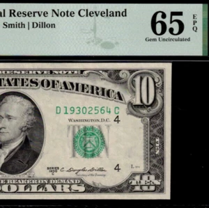 1950C $10 Federal Reserve Note PMG Gem 65EPQ - Cleveland - Fr 2013-D - Picture 1 of 3