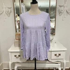 American Eagle Peasant Layered Lilac Top Boho Tiered Tunic Pastel Sz S Babydoll - Picture 1 of 9