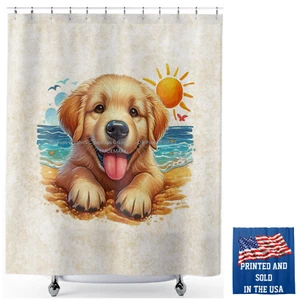 DigiPups Golden Retriever Welpe Hund Spaß & Sonne Szene Strand Deko Duschvorhang - Bild 1 von 6