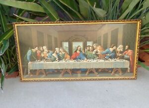 Vtg Completed The Last Supper Paint by Number 33" x 16" in Gold Gilt Frame Xlnt!