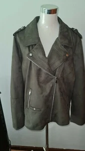 Ladies size 20 Biker Style Khaki Green Soft Suade Feel Zip Jacket RRP $100 - Picture 1 of 12