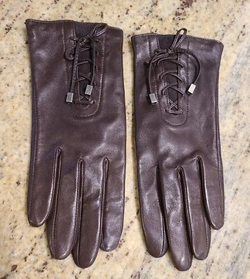 Nine West Talla S Marrón Invierno Forrado de Vellón 8.5" Mujer Guantes Con Cordones Acento Foto 1 de 4