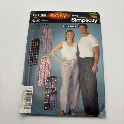 Simplicity #4330 Sz A S-XXXL Unisex Pants It's So Easy Description - Image 1 of 3