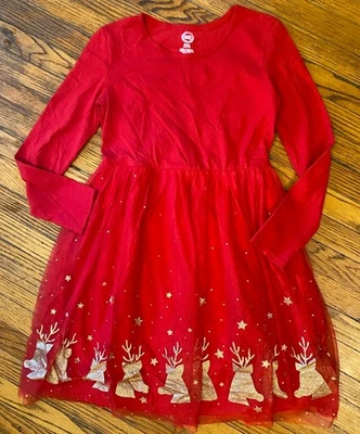 Vestido Wonder Nation Niñas 14/16 Rojo Navidad Dorado Reno Tul Superposición Foto 1 de 4