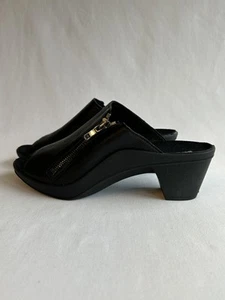 Romika Shoes Womens Size 37 Black Leather Mule Heels Zip Comfort Sandals Slide - Picture 1 of 11