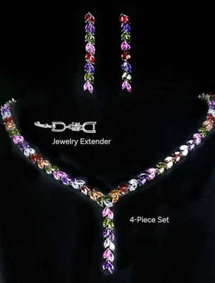 18k White Gold Plated Jewelry Set Lab Created Multicolor Swarovski Navette Stone - Image 1 of 4