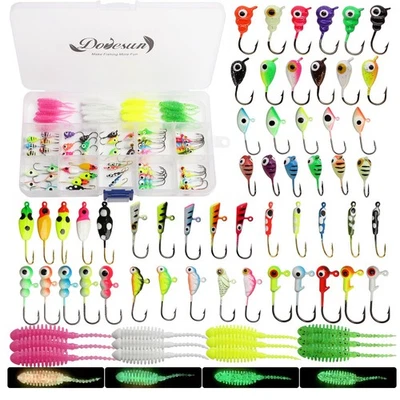 DOVESUN 93PCS Ice Fishing Kit - Glow in the Dark Jig Heads Crappie Walleye Trout Lures