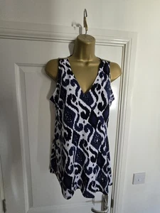Michael Kors Blue and White Patterned Sleeveless Tank Top Size Small Gold Logo - Picture 1 of 10