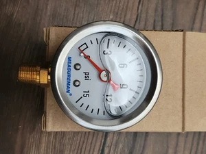 Measureman 15 PSI Liquid Filled Pressure Gauge 1-1/2" Dial 1/8 NPT Fitting - Picture 1 of 3