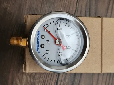 Measureman 15 PSI Liquid Filled Pressure Gauge  1-1/2" Dial 1/8 NPT Fitting - Image 1 of 3