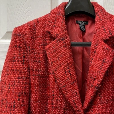 Chaqueta Blazer Retro Vintage Bob Mackie Studio Para Mujer Talla 16 Rojo Tweed Foto 1 de 4