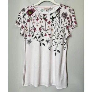 Ted Baker Women's Pale Pink Fitted T-shirt Floral Across Front & Back sz. 2 US 6 - Picture 1 of 7