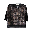 Chico's Womens Blouse Top Floral on Black Velvet 3/4 Sleeve Size 1 (US S)