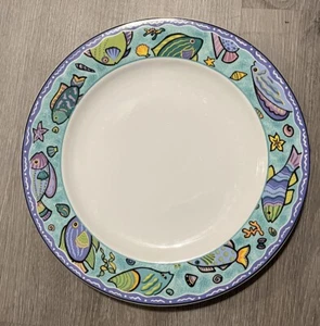 Sakura Caribbean Wave Plates/Bowls/Cups Blue Aqua Band Multicolored Fish - Picture 1 of 4
