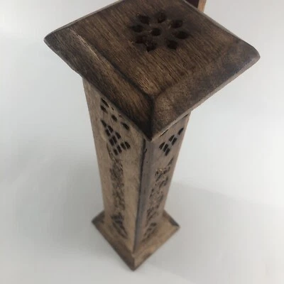 Soporte de palo de incienso de mesa de decoración de madera quemador torre soporte, compartimento de almacenamiento Foto 1 de 4