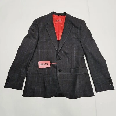 Traje Blazer Chaqueta HUGO BOSS Para Hombres 36S Calce Moderno Carbón Cuadros Azul Rayas Foto 1 de 4