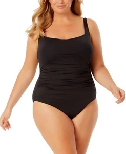 Anne Cole BLACK Plus Size Live In Color Square Neck One-Piece Swimsuit, US 20W - Picture 1 of 4