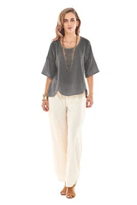 Oh My Gauze Scallop Blouse Lagenlook Tunic Top 100% Cotton - Picture 1 of 31