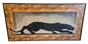 RIESIGES Art Deco Stil Black Panther Vintage Leinwand Gemälde gerahmt 60"x30" MCM Kunst - Bild 1 von 14