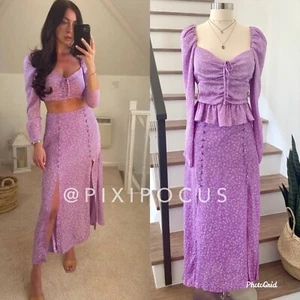 NWT Zara 2 PIECE Tied Print Ruffle Top + Printed Midi Skirt Lilac SET - S,M,L - Picture 1 of 12