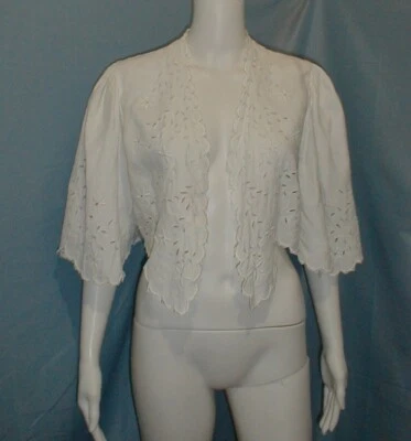 Chaqueta de Vestir Antigua Eduardiana 1912 Bordada Corte Trabajo Lino Mangas Acampanadas Foto 1 de 4