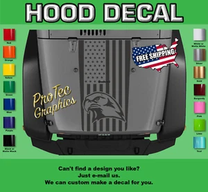 Hood Decal Fits Jeep Wrangler H-230 - Blackout (Eagle Flag) - Picture 1 of 3
