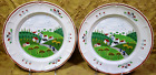 2 NEWCOR Country Village Stoneware dinner plates Folk Art / Amish / farm design