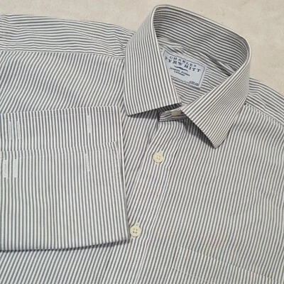 Camisa de Vestir Charles Tyrwhitt Talla 15 35 Gris Rayas Puño Francés Manga Larga Foto 1 de 4