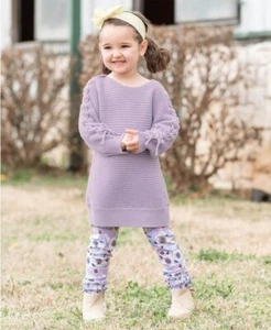 Icy Purple Lace-up Girl Sweater Tunic - Ruffle Butts - Picture 1 of 4