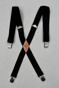 Dickies Stretch Adjustable Suspenders Black Leather Patch Clamp Belt Fasteners - Picture 1 of 6