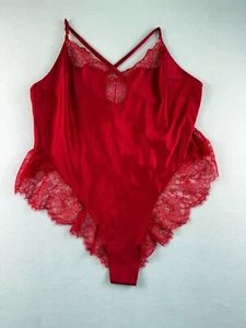 Victoria's Secret Satin Crossback Unlined Lace Trim Bodysuit Red Size XL NWT - Picture 1 of 12