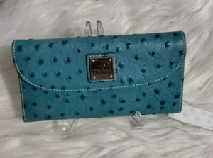 Dooney & Bourke Green & Blue Teal Dots Clutch Wallet - Picture 1 of 14