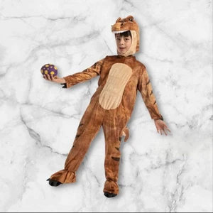 Kids Brown T-Rex Dinosaur Costume Small (5-7Y) Plush Jumpsuit w/ Hood – NEW - Picture 1 of 9
