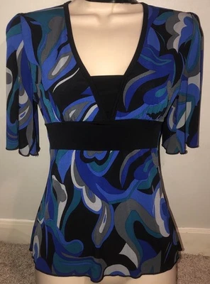 Blue Paisley Print Tie Back Y2K Vtg Top IZ Byer California Sz Small - Image 1 of 4