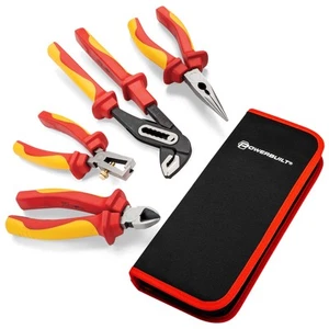 Powerbuilt 4 Piece VDE Plier Set with Zipper Pouch - 642939 - Picture 1 of 8