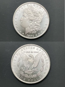 Moneda réplica de un dólar Morgan Dollar 1894 de USA. De cobre bañada en plata - Imagen 1 de 4