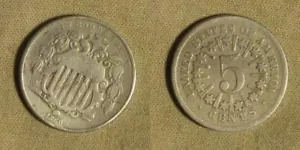 Error: 1866 w/ Rays Shield Nickel Massive Die Breaks Obv. thru Date IREC628 - Picture 1 of 1